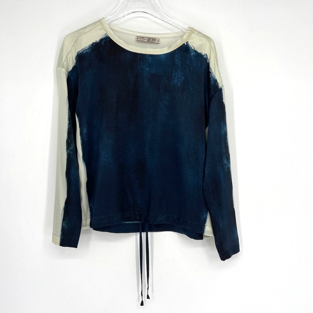 Go Silk Top Womens XS Navy Blue Tie Dye Long Sleeve‎ Travel Lightweight